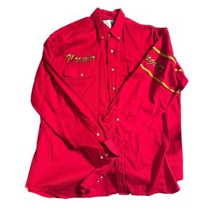 Vintage Wrangler Men Red Cotton Western Shirt XL Embroidered Logo Long Sleeve 90